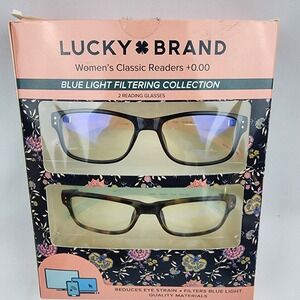 2 Pair Lucky Brand Blue Light Filtering Glasses +0.00 Tortoise Pink & Teal style